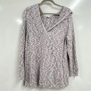 0311 J. Jill Boho Marled Knit Hooded Sweater | Soft Cozy V-Neck Pullover grunge